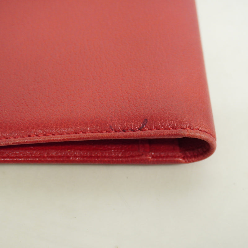【6hf6043】シャネル 長財布 カメリア レザー レッド シルバー金具【中古】レディース