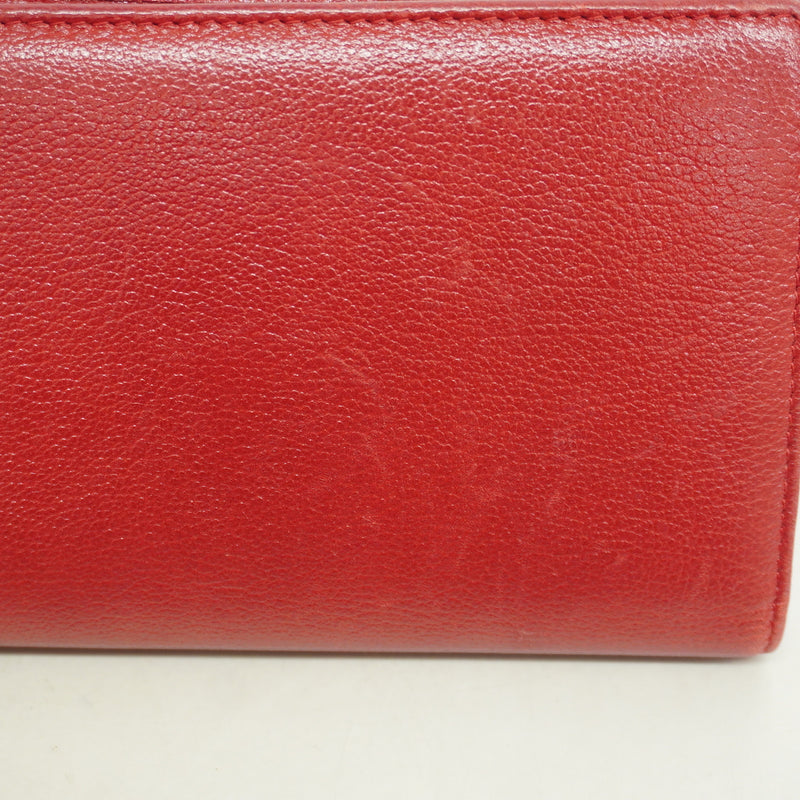 【6hf6043】シャネル 長財布 カメリア レザー レッド シルバー金具【中古】レディース