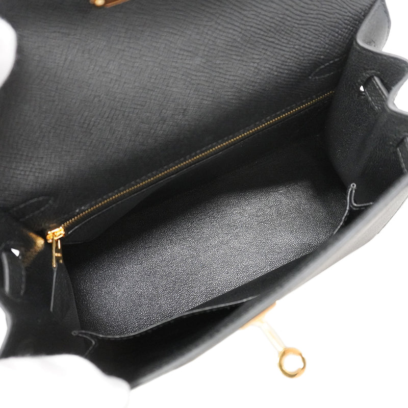 【6hf6099-g】エルメス ハンドバッグ ケリー25 ヴォーエプソン ブラック ゴールド金具 K刻印 2wayバッグ【中古】レディース