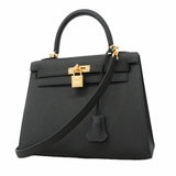 【6hf6099-g】エルメス ハンドバッグ ケリー25 ヴォーエプソン ブラック ゴールド金具 K刻印 2wayバッグ【中古】レディース