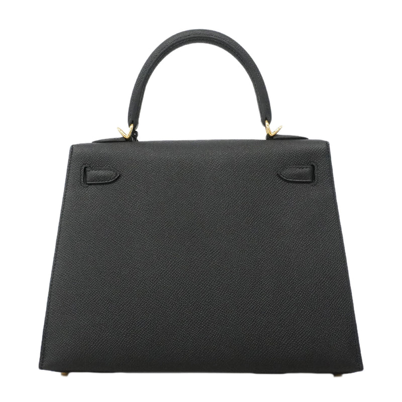 【6hf6099-g】エルメス ハンドバッグ ケリー25 ヴォーエプソン ブラック ゴールド金具 K刻印 2wayバッグ【中古】レディース