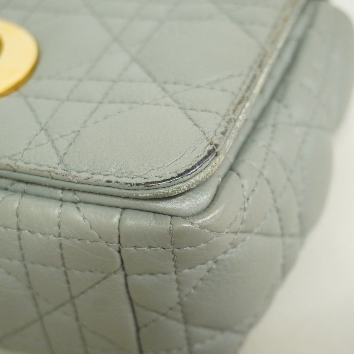 【6hf6101】クリスチャンディオール ショルダーバッグ カナージュ カロ レザー グレー ゴールド金具【中古】レディース