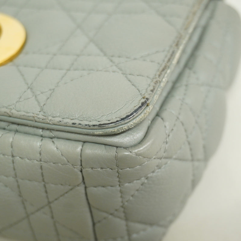 【6hf6101】クリスチャンディオール ショルダーバッグ カナージュ カロ レザー グレー ゴールド金具【中古】レディース