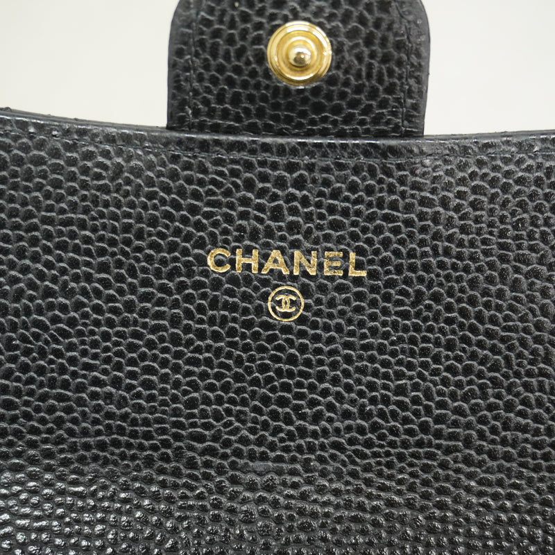 【6hf6110】シャネル 長財布 マトラッセ キャビアスキン ブラック ゴールド金具【中古】レディース