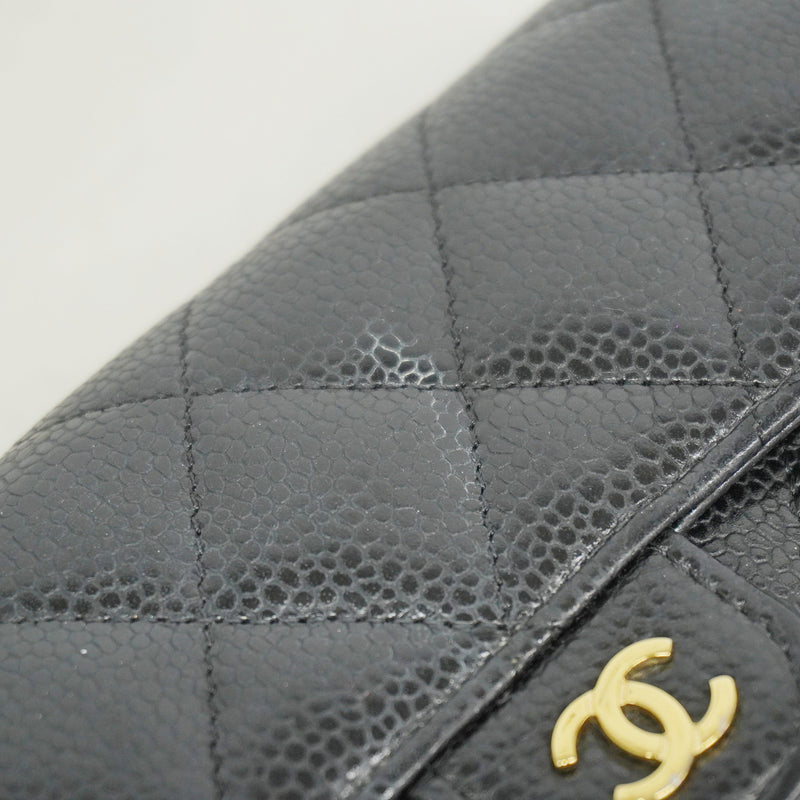 【6hf6110】シャネル 長財布 マトラッセ キャビアスキン ブラック ゴールド金具【中古】レディース