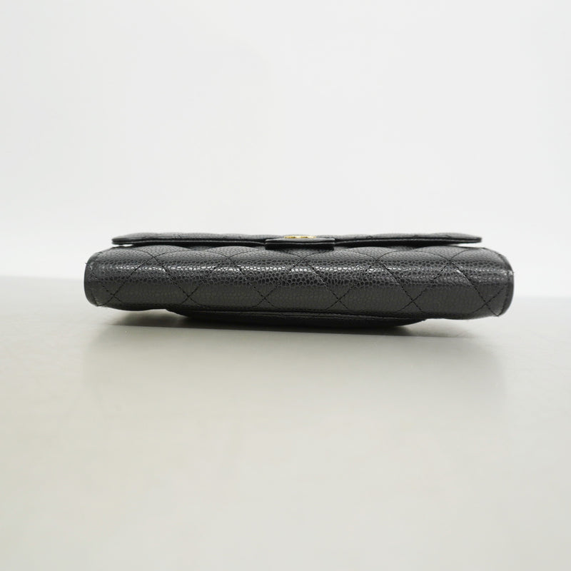 【6hf6110】シャネル 長財布 マトラッセ キャビアスキン ブラック ゴールド金具【中古】レディース