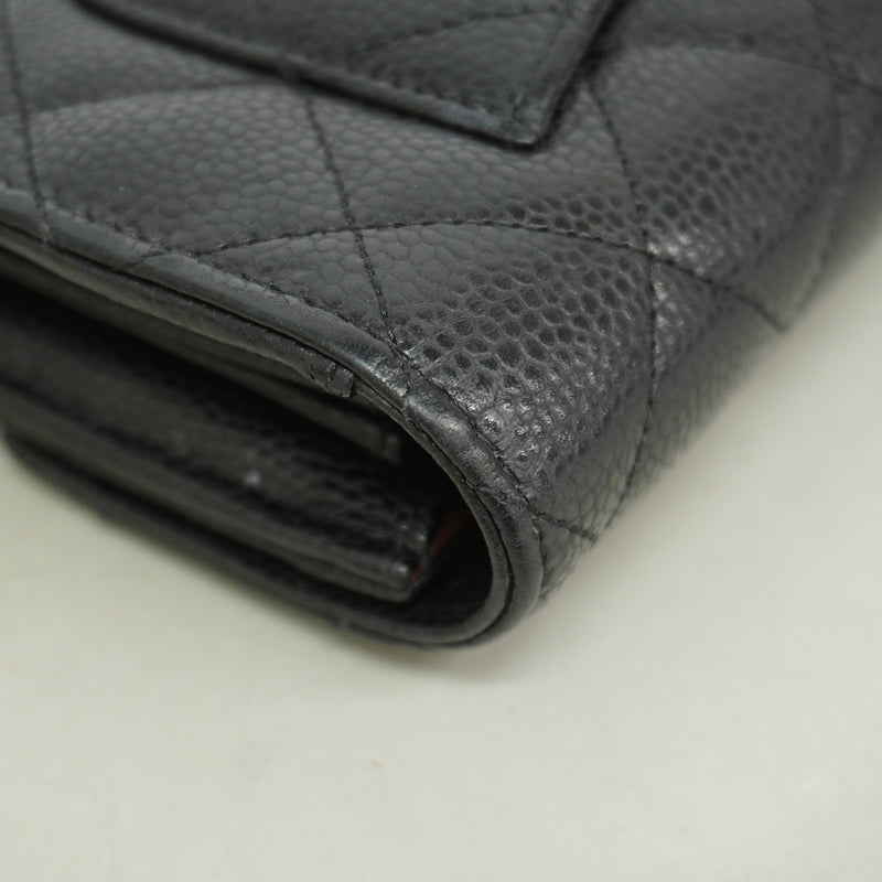 【6hf6110】シャネル 長財布 マトラッセ キャビアスキン ブラック ゴールド金具【中古】レディース