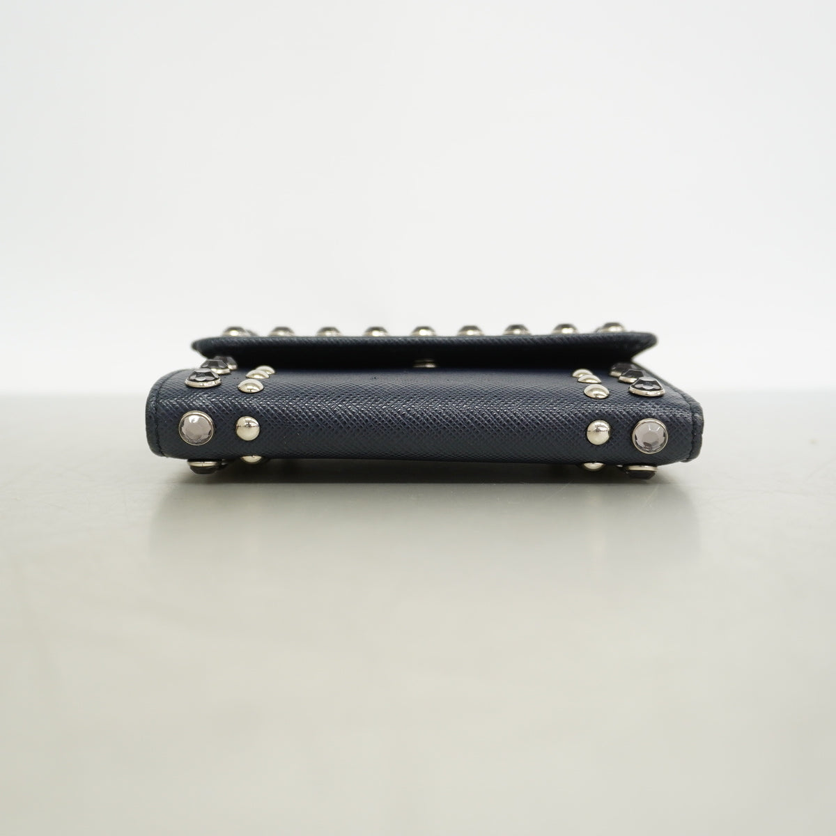 【6hf6111】プラダ 三つ折り財布 サフィアーノ レザー ネイビー シルバー金具【中古】レディース