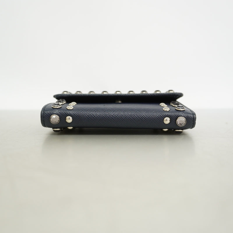 【6hf6111】プラダ 三つ折り財布 サフィアーノ レザー ネイビー シルバー金具【中古】レディース