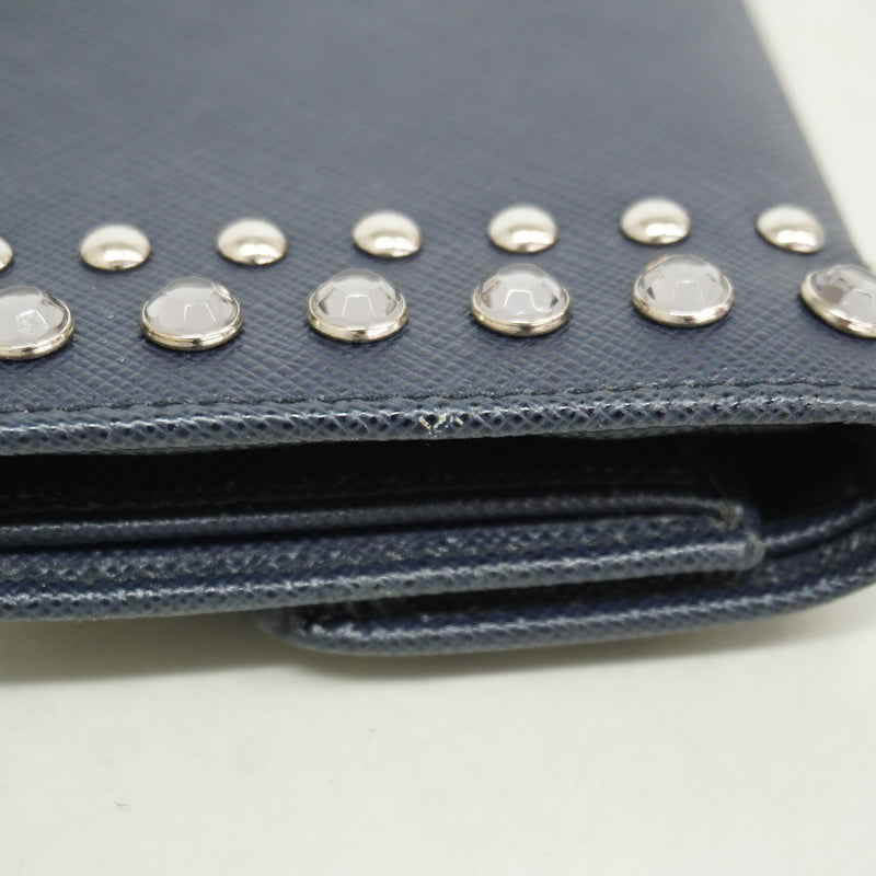 【6hf6111】プラダ 三つ折り財布 サフィアーノ レザー ネイビー シルバー金具【中古】レディース