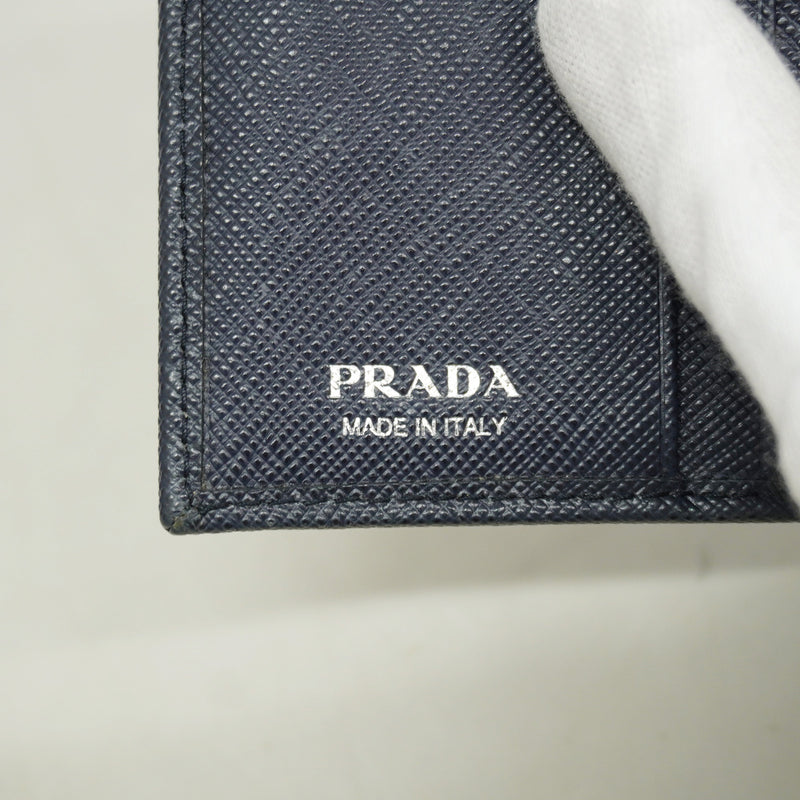 【6hf6111】プラダ 三つ折り財布 サフィアーノ レザー ネイビー シルバー金具【中古】レディース