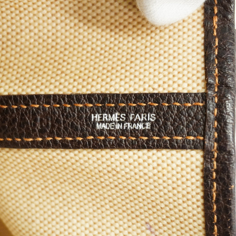 【6hf6116】エルメス トートバッグ ガーデンパーティPM トワルアッシュ ナチュラル/マロン シルバー金具 □J刻印【中古】レディース
