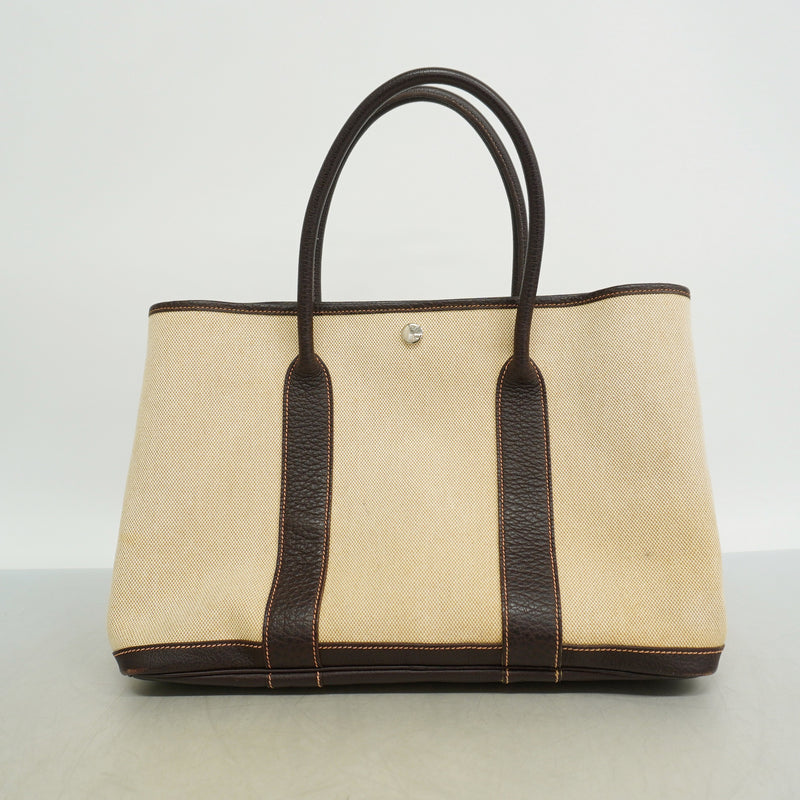 【6hf6116】エルメス トートバッグ ガーデンパーティPM トワルアッシュ ナチュラル/マロン シルバー金具 □J刻印【中古】レディース