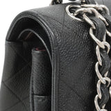 【6hf6120】シャネル ショルダーバッグ デカマトラッセ Wフラップ Wチェーン キャビアスキン ブラック シルバー金具【中古】レディース