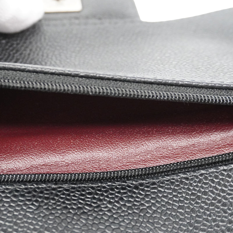 【6hf6120】シャネル ショルダーバッグ デカマトラッセ Wフラップ Wチェーン キャビアスキン ブラック シルバー金具【中古】レディース