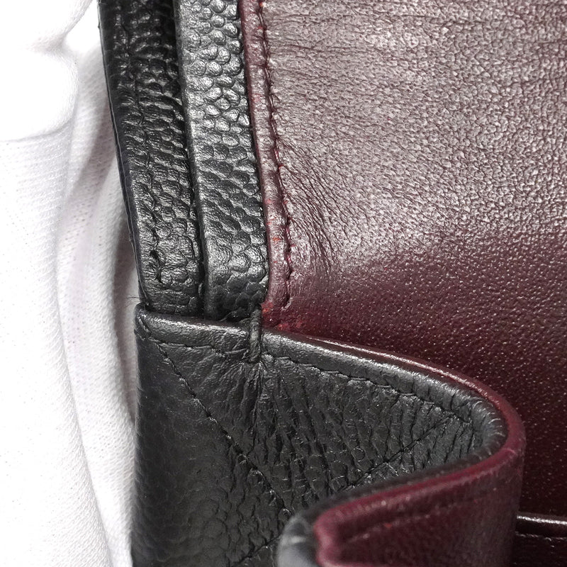 【6hf6120】シャネル ショルダーバッグ デカマトラッセ Wフラップ Wチェーン キャビアスキン ブラック シルバー金具【中古】レディース
