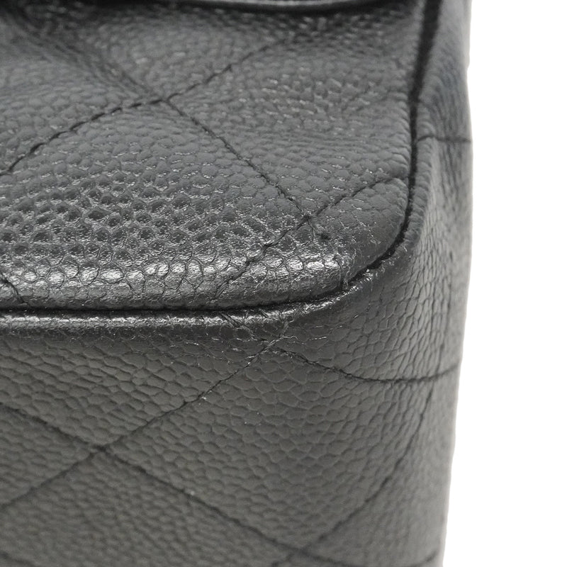 【6hf6120】シャネル ショルダーバッグ デカマトラッセ Wフラップ Wチェーン キャビアスキン ブラック シルバー金具【中古】レディース