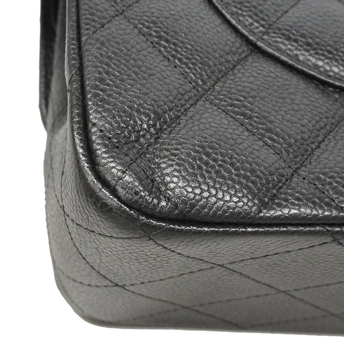 【6hf6120】シャネル ショルダーバッグ デカマトラッセ Wフラップ Wチェーン キャビアスキン ブラック シルバー金具【中古】レディース