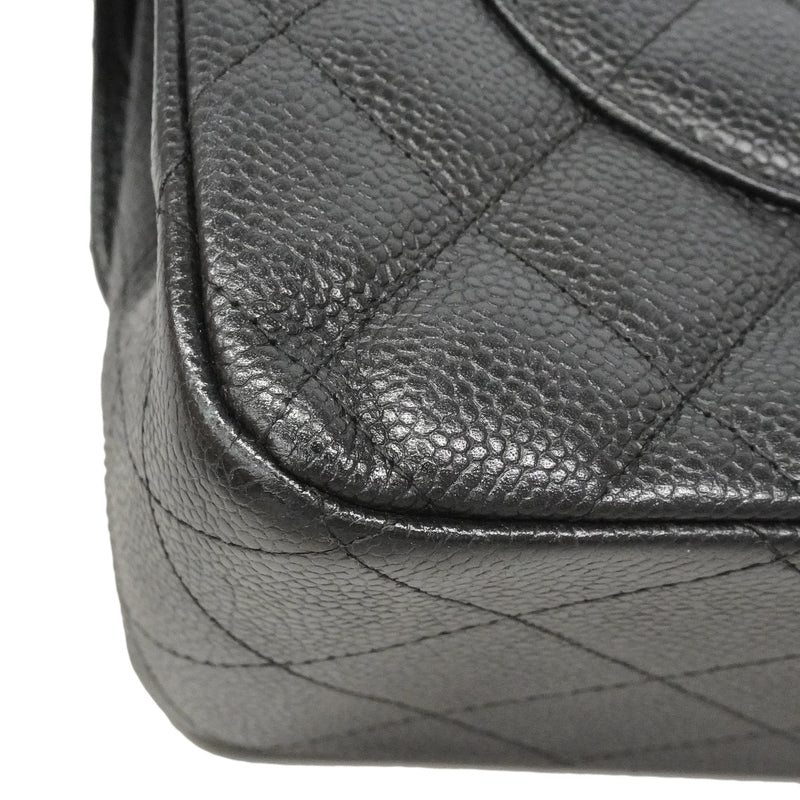 【6hf6120】シャネル ショルダーバッグ デカマトラッセ Wフラップ Wチェーン キャビアスキン ブラック シルバー金具【中古】レディース