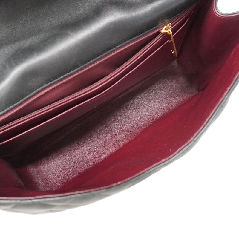 【6hf6121】シャネル ショルダーバッグ デカマトラッセ Wチェーン ラムスキン ブラック ゴールド金具【中古】レディース