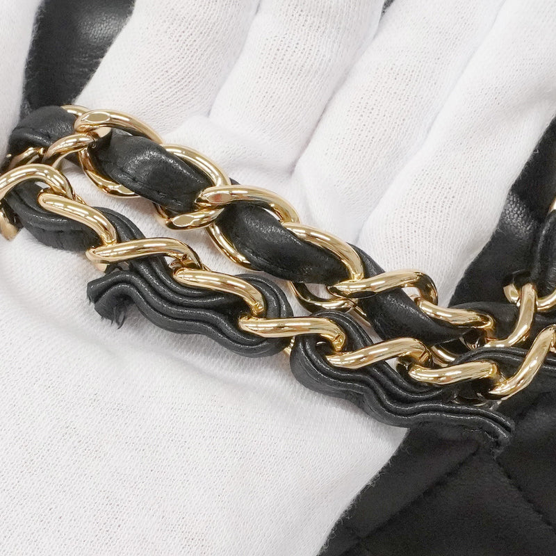 【6hf6121】シャネル ショルダーバッグ デカマトラッセ Wチェーン ラムスキン ブラック ゴールド金具【中古】レディース