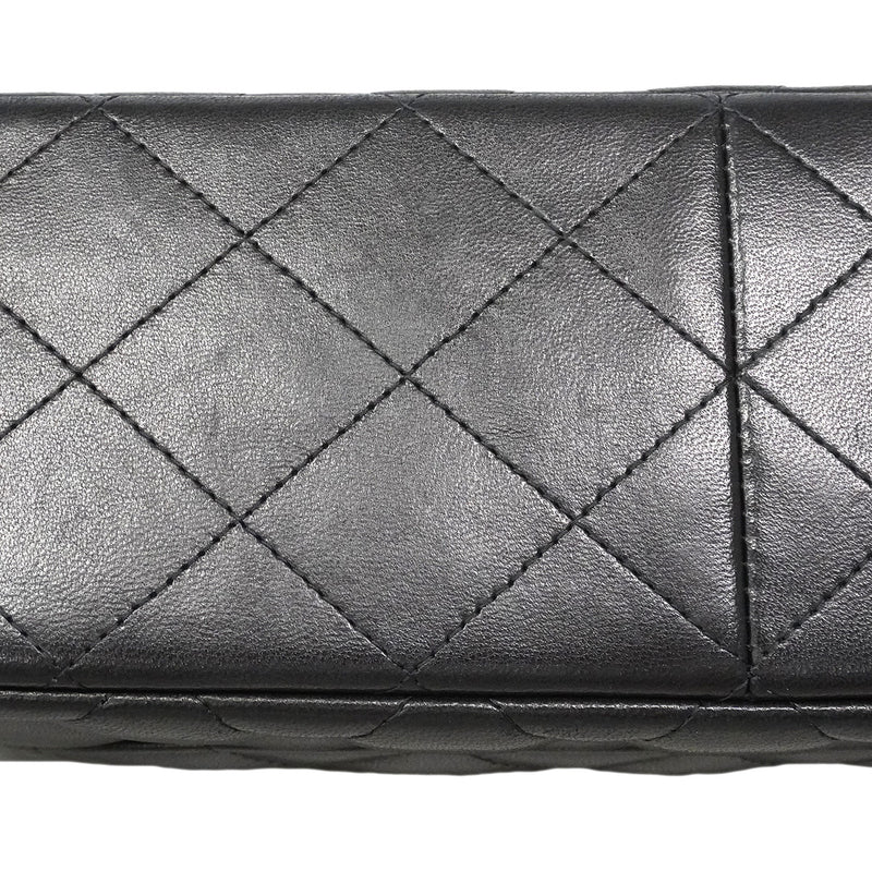 【6hf6123】シャネル ショルダーバッグ デカマトラッセ Wフラップ Wチェーン ラムスキン ブラック ゴールド金具【中古】レディース