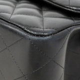 【6hf6123】シャネル ショルダーバッグ デカマトラッセ Wフラップ Wチェーン ラムスキン ブラック ゴールド金具【中古】レディース