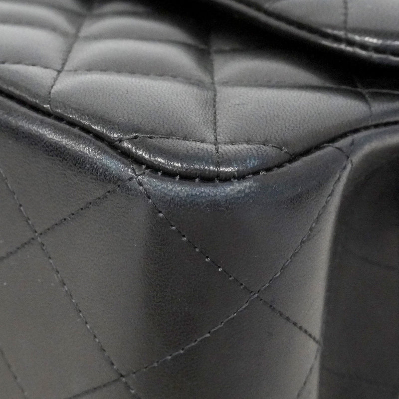 【6hf6123】シャネル ショルダーバッグ デカマトラッセ Wフラップ Wチェーン ラムスキン ブラック ゴールド金具【中古】レディース