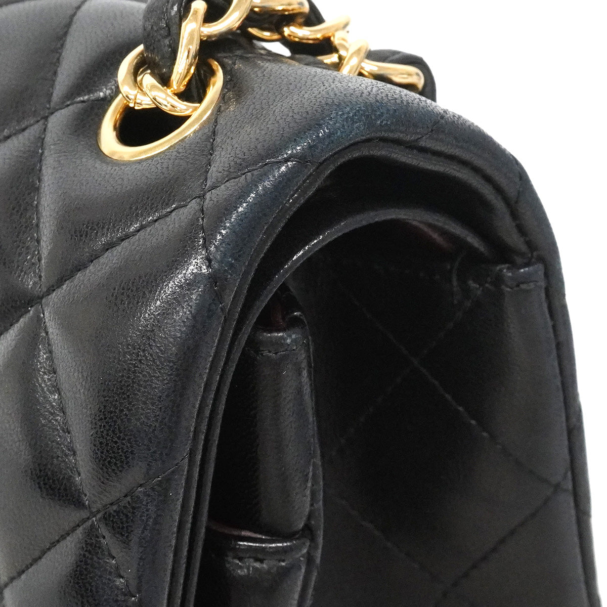 【6hf6123】シャネル ショルダーバッグ デカマトラッセ Wフラップ Wチェーン ラムスキン ブラック ゴールド金具【中古】レディース