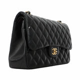 【6hf6123】シャネル ショルダーバッグ デカマトラッセ Wフラップ Wチェーン ラムスキン ブラック ゴールド金具【中古】レディース