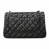 【6hf6123】シャネル ショルダーバッグ デカマトラッセ Wフラップ Wチェーン ラムスキン ブラック ゴールド金具【中古】レディース