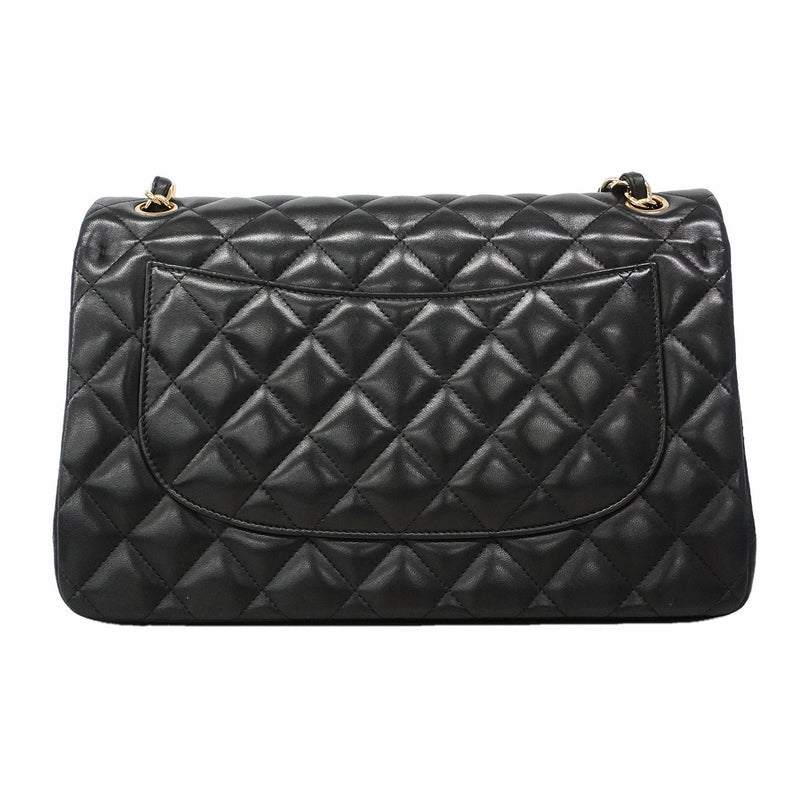 【6hf6123】シャネル ショルダーバッグ デカマトラッセ Wフラップ Wチェーン ラムスキン ブラック ゴールド金具【中古】レディース