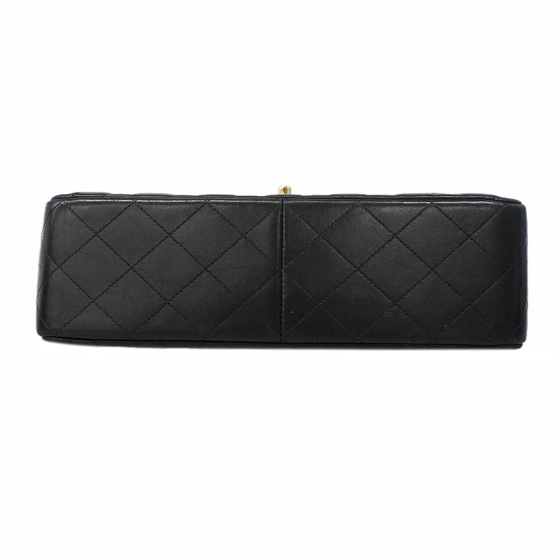 【6hf6123】シャネル ショルダーバッグ デカマトラッセ Wフラップ Wチェーン ラムスキン ブラック ゴールド金具【中古】レディース