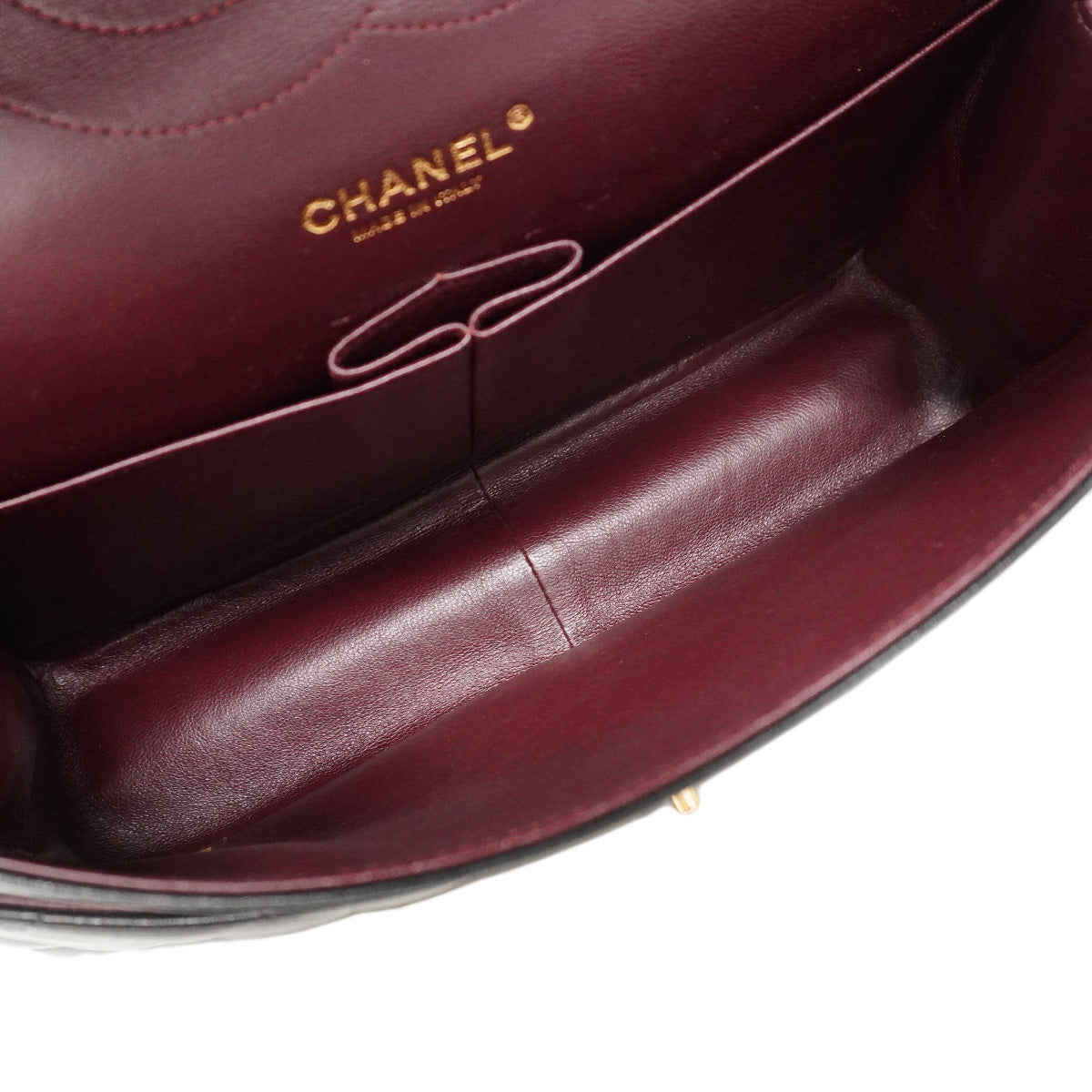 【6hf6123】シャネル ショルダーバッグ デカマトラッセ Wフラップ Wチェーン ラムスキン ブラック ゴールド金具【中古】レディース