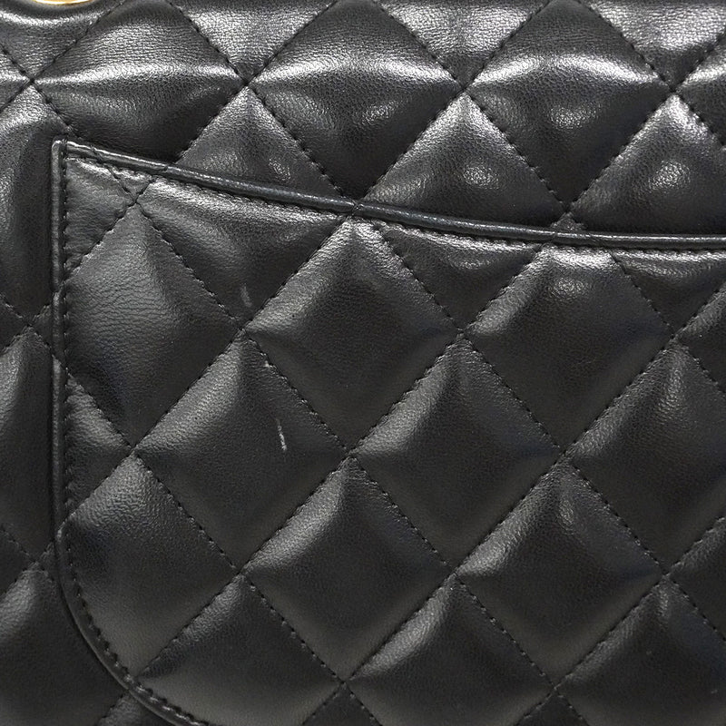 【6hf6123】シャネル ショルダーバッグ デカマトラッセ Wフラップ Wチェーン ラムスキン ブラック ゴールド金具【中古】レディース