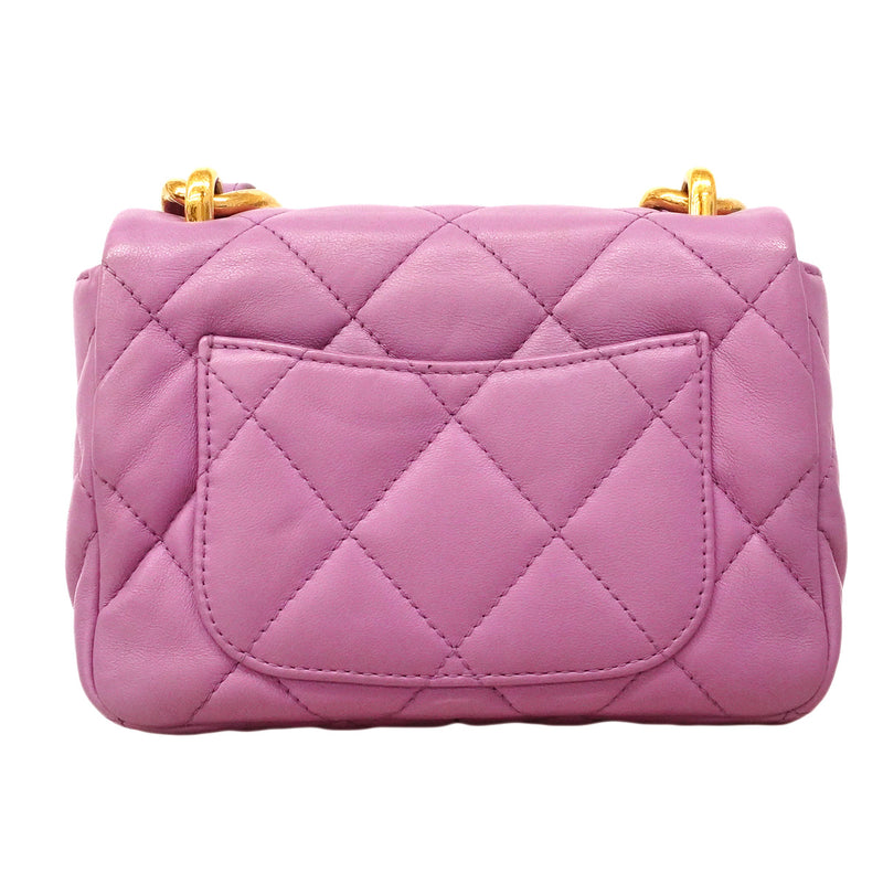 【6hf6128】シャネル ショルダーバッグ ミニマトラッセ チェーンショルダー ラムスキン パープル ゴールド金具【中古】レディース
