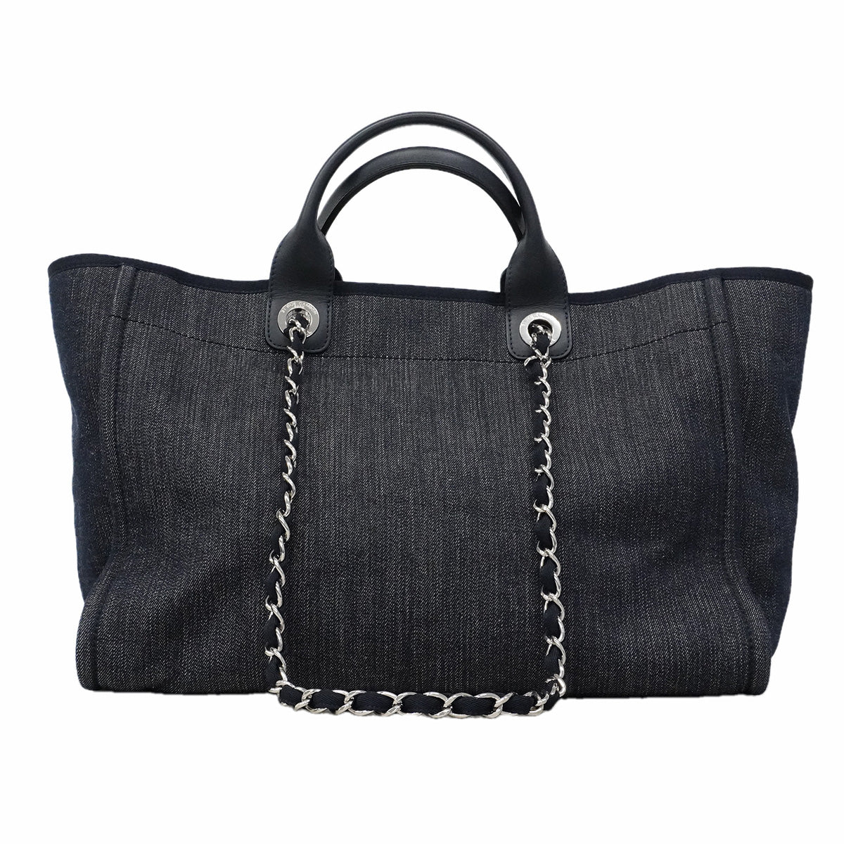 【6hf6129】シャネル チェーントート ドーヴィル デニム ネイビー シルバー金具 2wayバッグ【中古】レディース