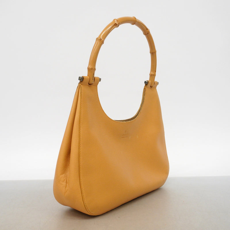 【6hf6140】グッチ ハンドバッグ バンブー 001 3761 レザー ライトブラウン シルバー金具【中古】レディース