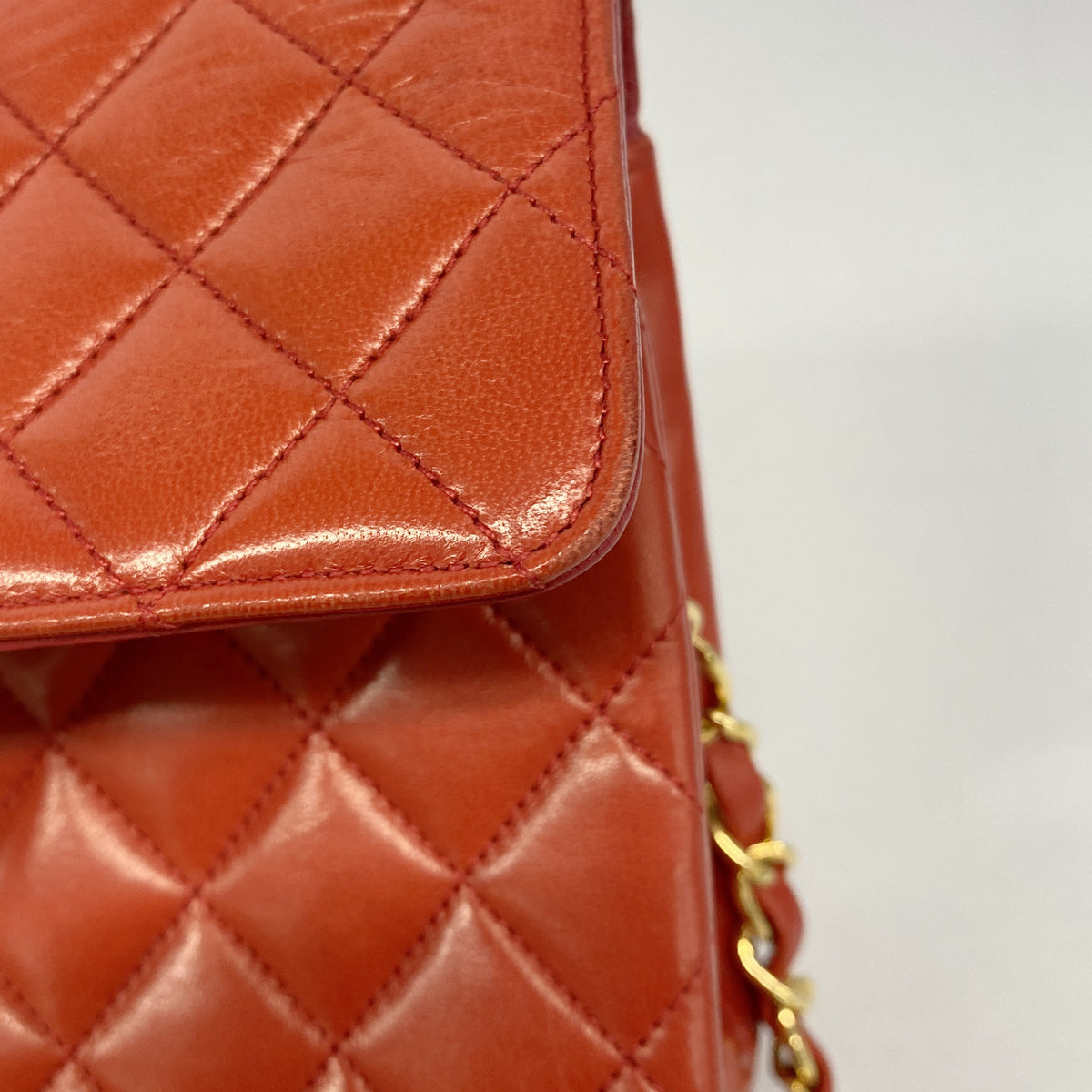 【6hf6155】シャネル ショルダーバッグ マトラッセ チェーンショルダー ラムスキン レッド ゴールド金具【中古】レディース