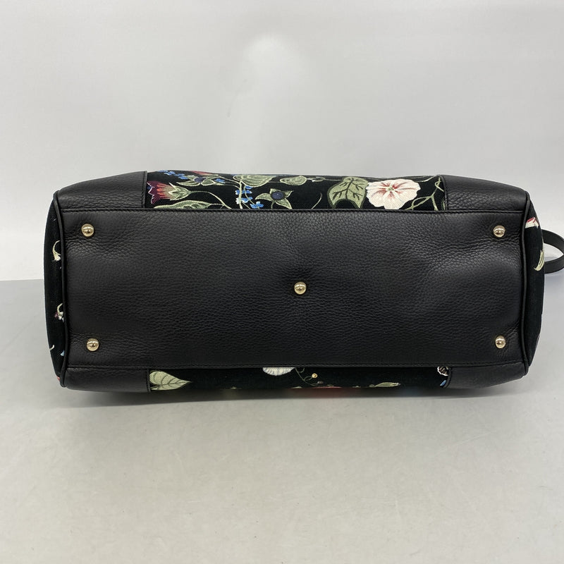 【6hf6157】グッチ トートバッグ GGブルームス バンブー 323658 キャンバス ブラック マルチカラー シャンパンゴールド金具 2wayバッグ【中古】レディース
