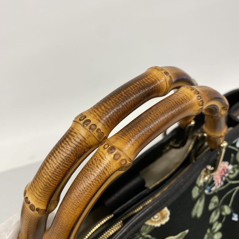 【6hf6157】グッチ トートバッグ GGブルームス バンブー 323658 キャンバス ブラック マルチカラー シャンパンゴールド金具 2wayバッグ【中古】レディース