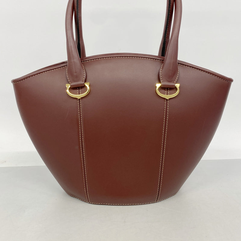 【6hf6158】カルティエ ハンドバッグ マスト レザー ボルドー ゴールド金具【中古】レディース