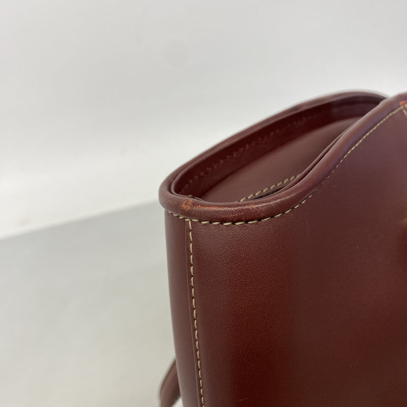 【6hf6158】カルティエ ハンドバッグ マスト レザー ボルドー ゴールド金具【中古】レディース