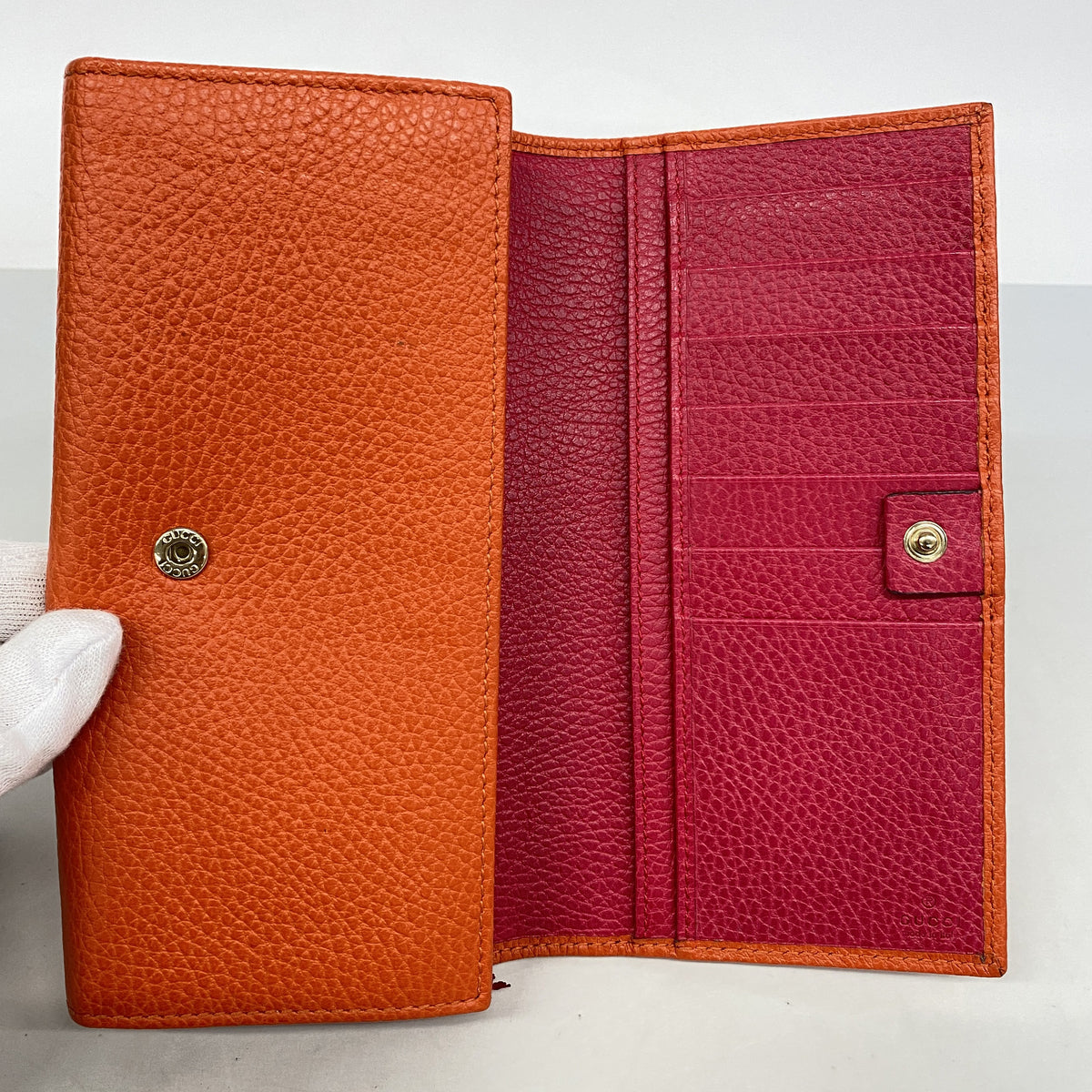 【6hf6161】グッチ 長財布 スウィング 354498 レザー オレンジ シャンパンゴールド金具【中古】レディース