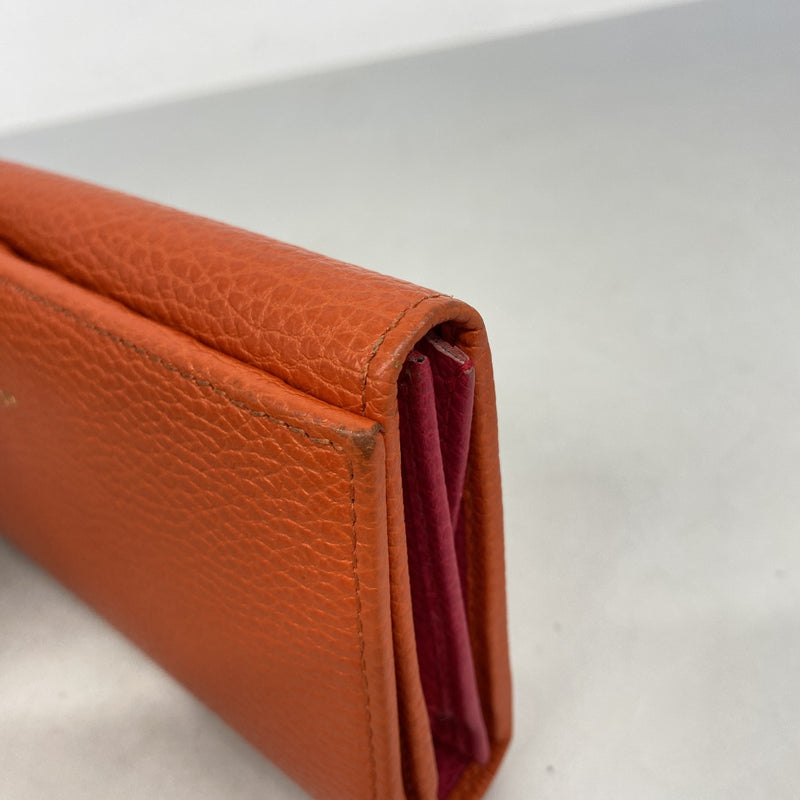 【6hf6161】グッチ 長財布 スウィング 354498 レザー オレンジ シャンパンゴールド金具【中古】レディース