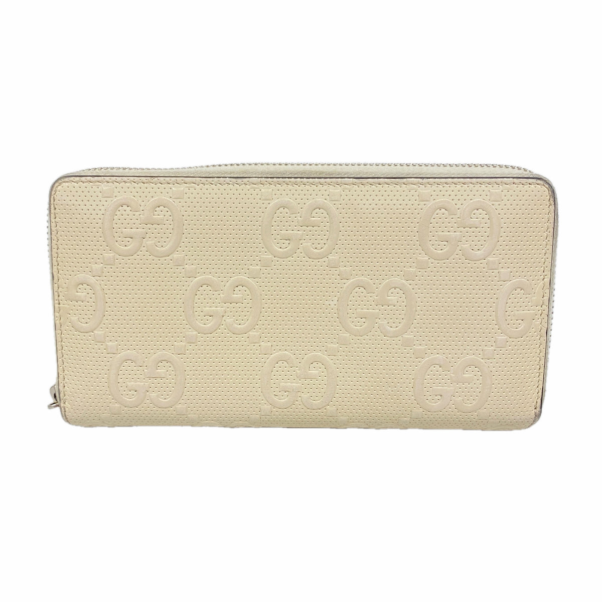 【6hf6162】グッチ 長財布 GGエンボス 625558 レザー アイボリー シルバー金具【中古】メンズ