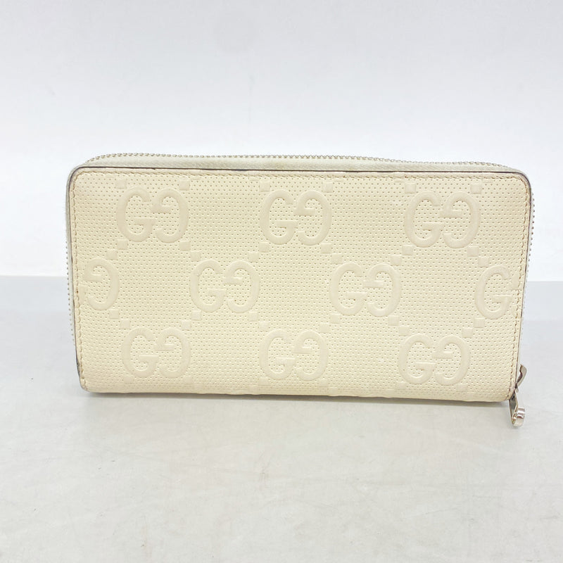 【6hf6162】グッチ 長財布 GGエンボス 625558 レザー アイボリー シルバー金具【中古】メンズ