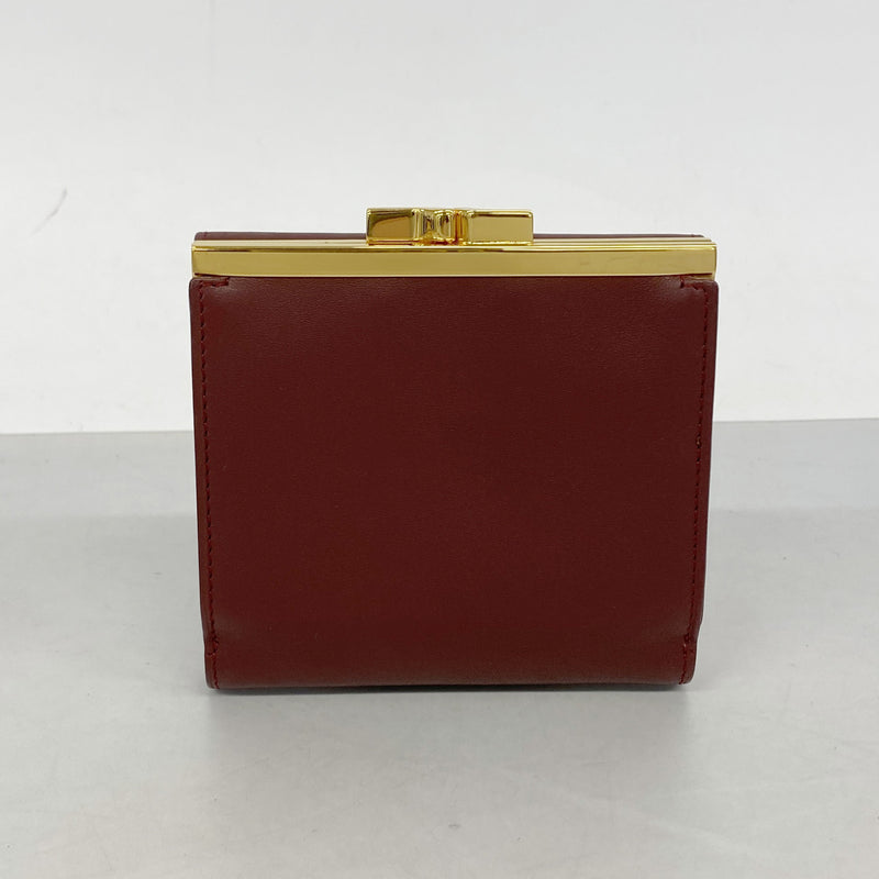 【6hf6163】カルティエ 三つ折り財布 マスト レザー ボルドー ゴールド金具【中古】レディース