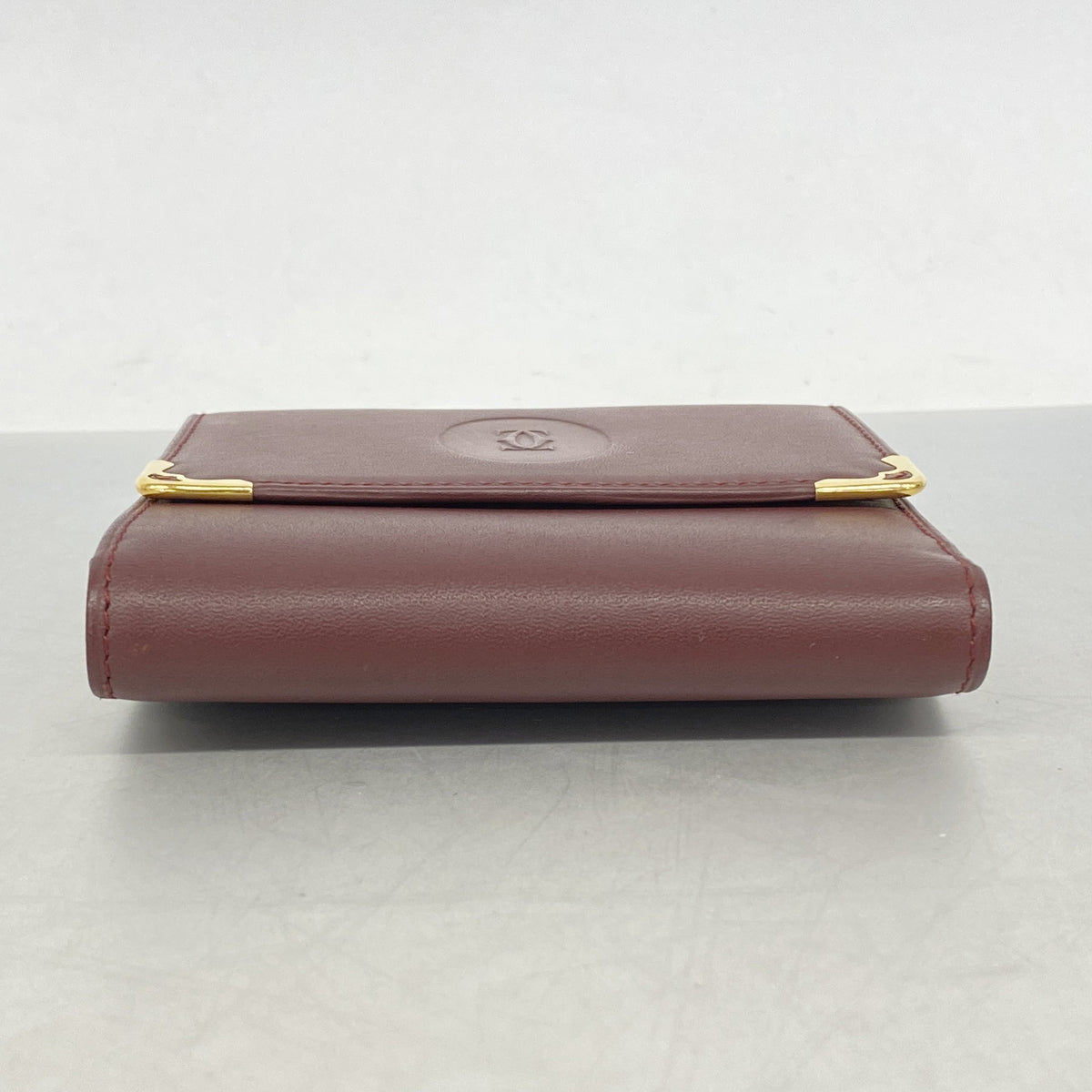 【6hf6163】カルティエ 三つ折り財布 マスト レザー ボルドー ゴールド金具【中古】レディース