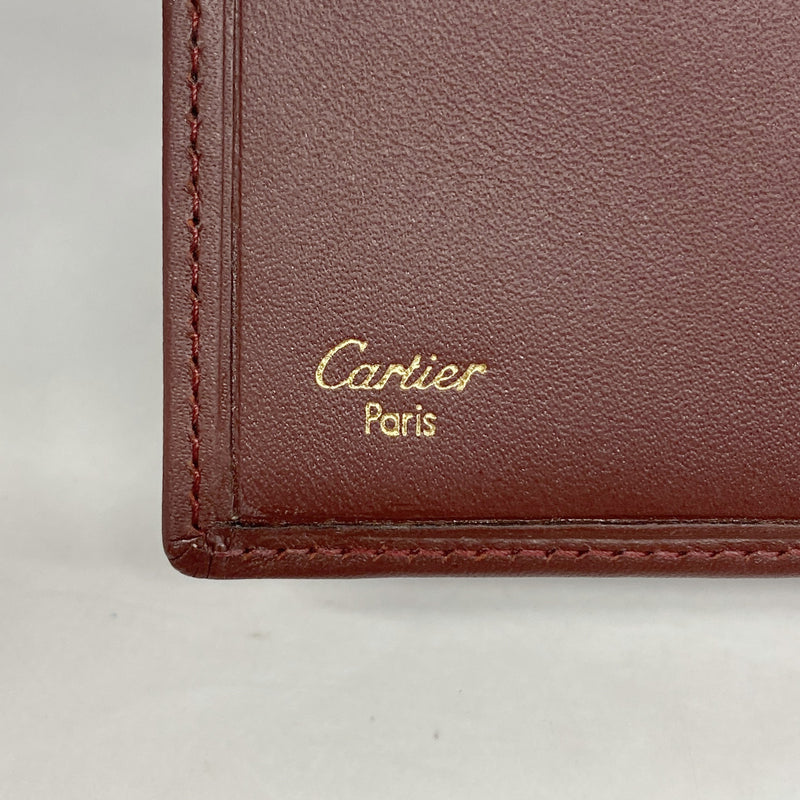 【6hf6163】カルティエ 三つ折り財布 マスト レザー ボルドー ゴールド金具【中古】レディース
